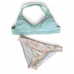PilyQ Azura Stitched Ellie Halter Bikini Top with Billabong Floral Bottoms Small
